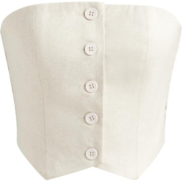 Tops - Women's French Riviera Vacation Linen-blend Button Tube Crop Top